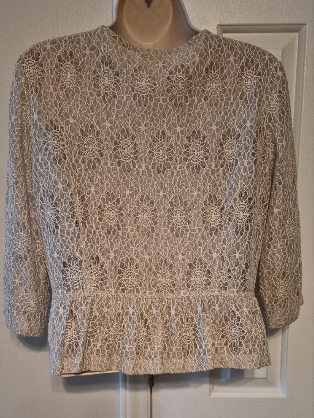 Ruby Rd. Cream Lace Sweater Jacket with Rhinestone Trim - Picture 5 of 8